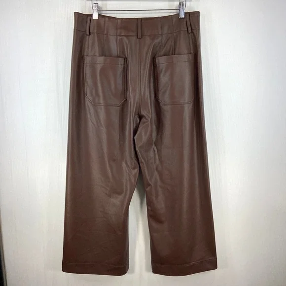 Maeve The Colette Cropped Vegan Leather Pants Chocolate Brown Womens 32 Petite - Picture 6 of 13